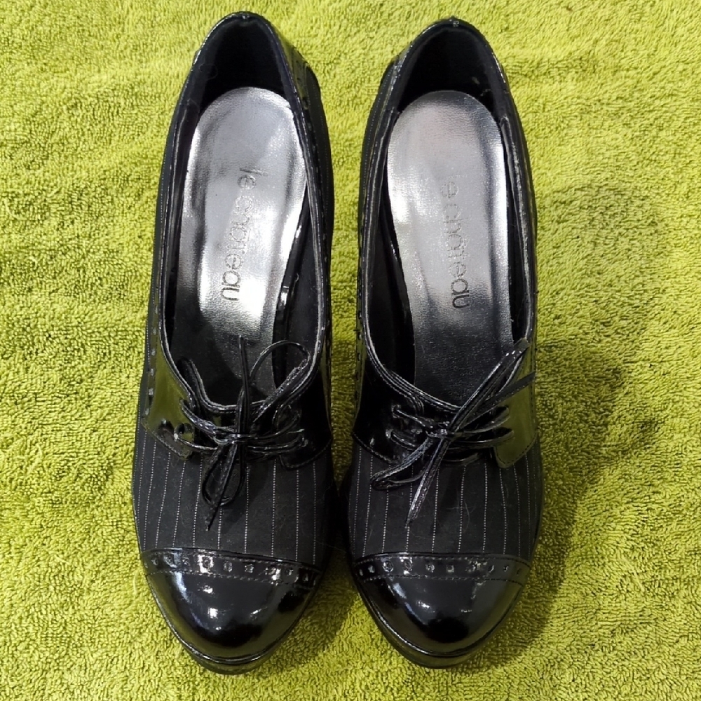 Le Chateau Black Pinstripe Lace-Up Heels